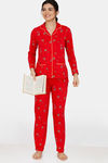 Zivame Queen Bee Antiviral Finish Cotton Pyjama Set - Red — thumbnail 4
